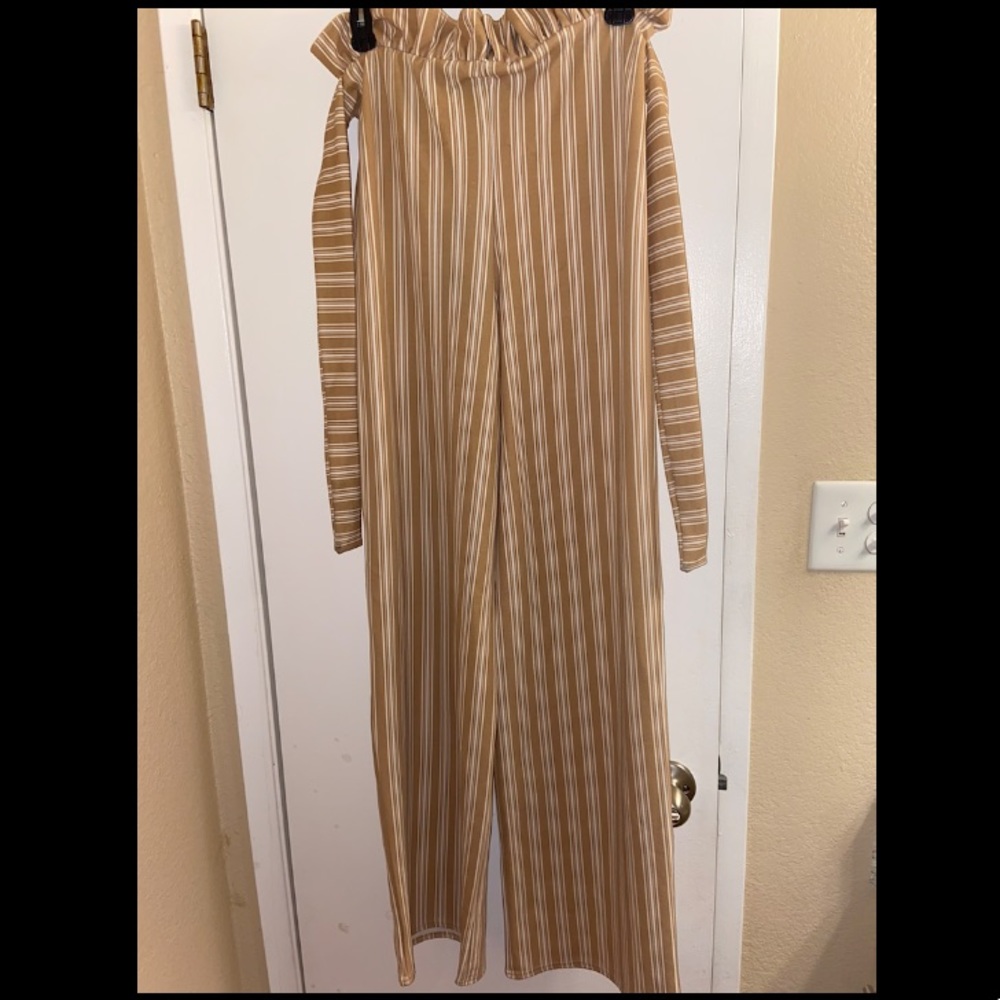 PRETTYLITTLETHING- mocha stripe wide leg pant